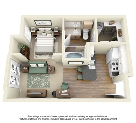 E1 Floor Plan at Villas at Katy Trail Apartments, Dallas, Texas